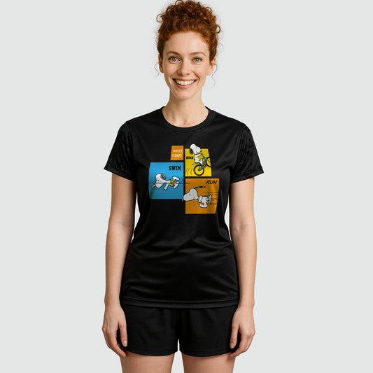 PLAYERA SNOOPY TECH TRIATLON NEGRA DAMA